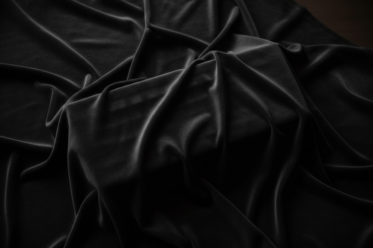 键盘被黑色绒布完全盖住，柔和打光，突出神秘感，正方形构图，45度角斜俯视